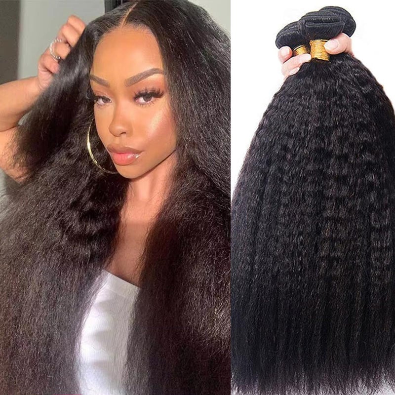 DaiMer Brazilian Yaki Straight Human Hair Weaves 22 24 26 inches 3 Bundles Kinky Straight Bundle 8a Unprocessed Virgin Hair Sew in Extensions Real Hair for Black Women Natural Color